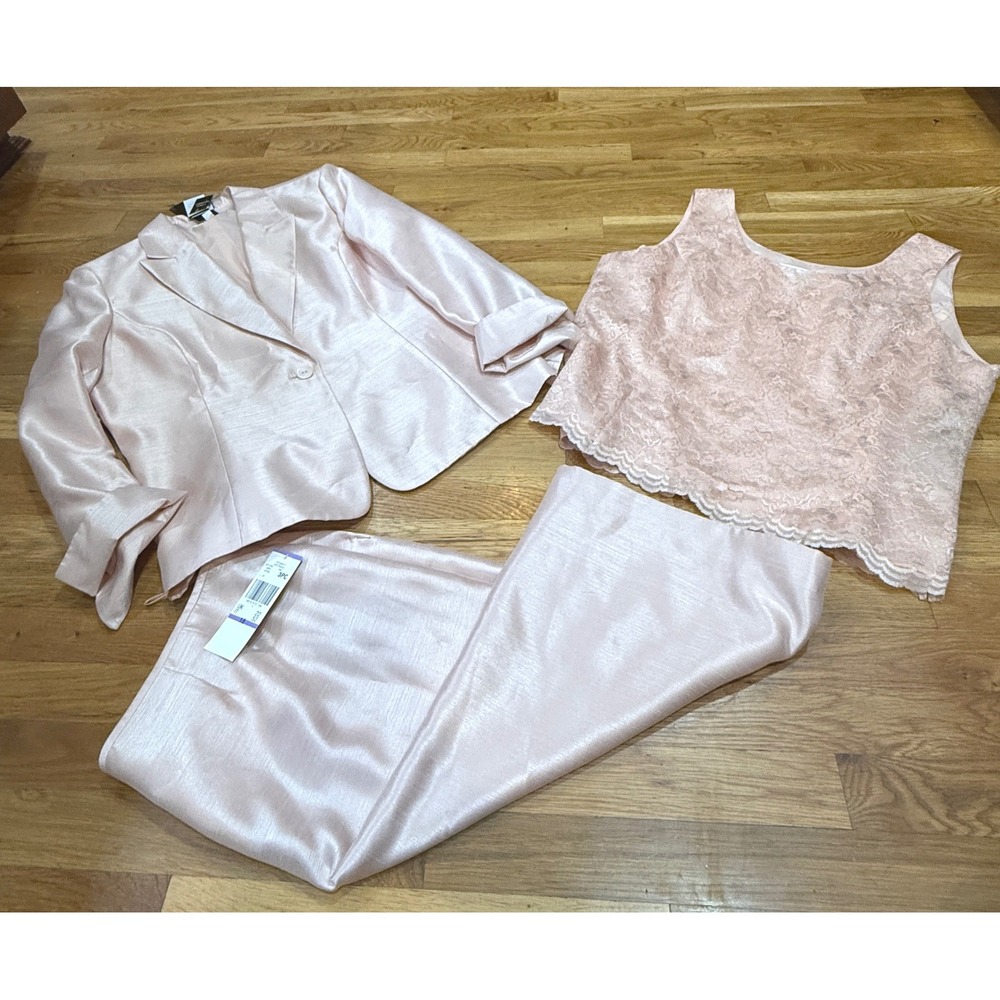 Le Suit Womens 18 Soft Dusty Pink 3pc Skirt Suit Lace Top Blazer Set NWT